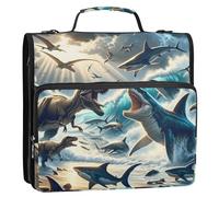 The Struggle Between Dinosaurs and Sharks Classeur à 3 anneaux avec poignée et bandoulière, capacité de 500 feuilles, sac de rangement multi-poches pour l'école et le bureau