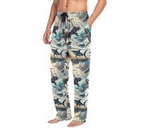 The Struggle Between Dinosaurs and Sharks on Beach Pyjama Pants Men Lounge Pants Pantalon de pyjama pour homme Pantalon de pyjama décontracté avec cordon de serrage et poches, Multicolore, L