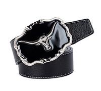THE STYLE SUTRA® Ceinture en cuir avec boucle de tête de buffle américain en jean noir | Accessoires pour homme | Ceintures, noir, comme pour la description, noir, comme pour la description