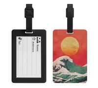The Sun Rising Over Waves Étiquette de bagage art japonais pour sac de voyage