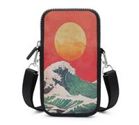 The Sun Rising over Waves Sac à bandoulière pour téléphone portable et smartphone avec sangle réglable Noir