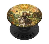 The Sun Tarot Card Celestial Maiden Horse PopSockets PopGrip Adhésif