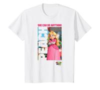 The Super Mario Bros. Movie She Can Do Anything Peach Poster T-Shirt, Enfant, Blanc, 8 Ans