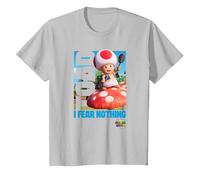 The Super Mario Bros. Movie Toad I Fear Nothing Poster T-Shirt, Enfant, Argent, 6 Ans