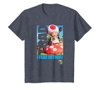 The Super Mario Bros. Movie Toad I Fear Nothing Poster T-Shirt, Enfant, Bleu Chiné, 10 Ans