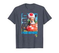 The Super Mario Bros. Movie Toad I Fear Nothing Poster T-Shirt, Homme, Bleu Chiné, 4XL