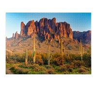 The Superstition Mountains and Sonoran Desert Landscape at Sunset in Lost Dutchman State Park, Arizona. - Puzzle de qualité supérieure de 1000 pièces pour adultes.