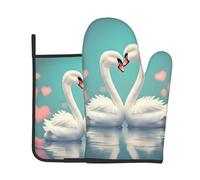 The Swan in Love Lot de 2 gants de cuisine et maniques