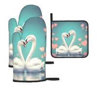 The Swan in Love Lot de 3 gants de cuisine et grille à casseroles adaptés pour soulever les couvercles de casseroles dans la cuisine, le four à micro-ondes, le four, etc.