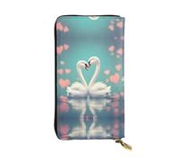 The Swan in Love Pochette longue en cuir avec porte-monnaie zippé et 12 emplacements pour cartes de crédit, portefeuille de voyage léger