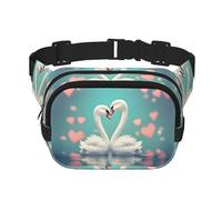 The Swan in Love Sac à bandoulière de voyage pour fitness, sac banane tendance et décontracté, sac banane carré double couche, noir, taille unique, Noir/blanc, One Size