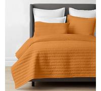 The Tangerine Store Channel Stitch Parure de lit matelassée en lin pur, légère et respirante et confortable, jaune moutarde, très grand lit (norme américaine) (243,8 x 264,2 cm)