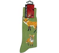 The Tie Studio Fox Socks - Chaussettes fantaisie en coton majoritaire - Taille 39-45 - Renard des bois, vert clair, 6-11
