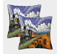 The Tournesol Train Shuttles through A Sea of Blooming Fleurs Housses De Coussin - Chambre À Coucher Décoratives Pour Canapés,lits,chaises,salons,voitures,Livré Avec Fermeture Éclair Invisible 45x45