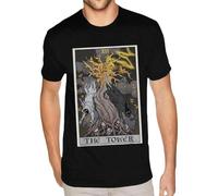 The Tower Tarot Card Halloween Tree of Life Goth Witch Tee Shirt for Men Short Sleeve 100 Cotton Black Crew Neck Tees
