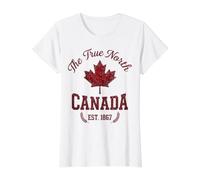 The True North Canada Est. 1867 Maple Leaf T-Shirt Graphique avec Valeur, Femme, Blanc, XL