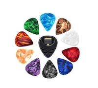 The Tune Town - Support de médiator multicolore et 10 médiators de guitare - Convient pour acoustique, électrique, basse, ukulélé - Facile à coller, matériau celluloïd (support de médiators + 10