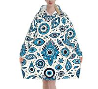 The-Turkish-Nazar-Evil-Eye Couverture à capuche surdimensionnée en flanelle pour adultes, couverture à capuche à manches longues