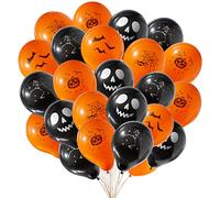 THE TWIDDLERS 100 Ballons Halloween en Latex, 28cm - Orange et Noir (12 Motifs) - Décoration de Fête - Solide, Résistant & Faciles à Gonfler