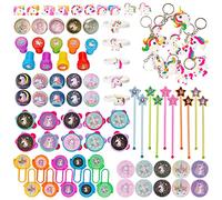 THE TWIDDLERS 100 Jouets de Fête Anniversaire de Licorne pour Filles - Timbres, Bracelets, Bagues, Porte-Clés, Baguettes Magiques & Plus - Pochettes Surprises, Cadeaux Invités