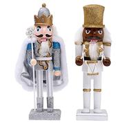 THE TWIDDLERS 2 Grand Soldat Casse-Noisette de Noël en Bois avec Support, 26cm - Décoration de Noël Traditionnelle - Solide et Qualité Premium - Blanc, Argent & Or