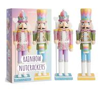THE TWIDDLERS - 2 Soldats Casse-Noisette en Bois Arc-en-Ciel, 30cm - Multicolore Ornement Traditionnel Classique en Bois de pin Fait à la Main, décoration de Noël avec pièces Mobiles