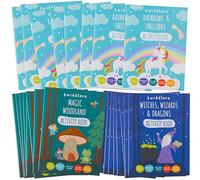 THE TWIDDLERS 24 Mini Livre de Coloriage & d'Activités pour Enfants - Licorne, Sorcières, Magiciens & Dragons, Forêt Magique - Cadeaux Invités, Pochettes Surprises, Anniversaire, Mariages