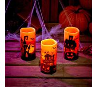 THE TWIDDLERS 3 Bougies Sans Flamme en Cire Véritable, Bougies Décoratives LED à Piles (15cm) - Décoration de Table pour Halloween