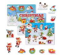 THE TWIDDLERS - 3 Puzzles de Noël en Bois pour Enfants avec Un Père Noël, Un Renne, Un Elfe, Un Arbre de Noël et des Motifs Festifs - 30cm x 22cm