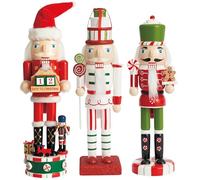 THE TWIDDLERS - 3 Soldats Casse-Noisette en Bois, 25cm en Couleurs festives avec Compte à rebours de Noël - Ornements Traditionnels en Bois de pin Faits à la Main, décorations de Noël