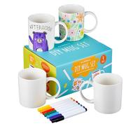 THE TWIDDLERS 4 Mugs Porcelaine à Peindre & Décorer avec 7 Feutres - Loisirs Créatifs pour Enfants, Cadeau Personnalisable pour Fête des Pères & Mères, Noël, Anniversaires