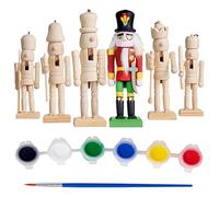 THE TWIDDLERS 6 Casse-Noix de Noël en Bois à Peindre Soi-Même, 13cm - Décoration à Suspendre pour Sapin de Noël Bricolage - avec Peintures, Pinceaux, Barbes & Autocollants