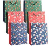 THE TWIDDLERS - 6 grands sacs cadeaux de Noël avec poignées en corde solides, assortis de motifs de Noël festifs, 1 sac cadeau de chaque motif, sac de Noël festif - 32cm x 26cm