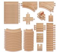 THE TWIDDLERS 64 Pièces Rails/Circuit de Train en Bois avec Boite Cadeau - Bois de Hêtre Haut de Gamme - Solide, Incassable, Pratiquement Indestructible & Adaptable - Jouet pour Enfants