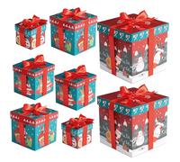 THE TWIDDLERS 8 Boîtes Cadeaux de Noël avec Rubans - Emballage Cadeau, Paquets Cadeaux en 4 Tailles (18cm, 15cm, 13cm, 10cm) - Solide, Pratique & Réutilisable