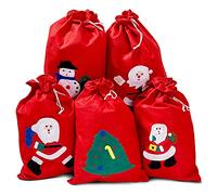 THE TWIDDLERS Lot de 5 grands sacs de Père Noël pour enfants, sacs cadeaux de Noël avec cordon de serrage pour cadeaux de réveillon et sacs cadeaux - 60 cm x 40 cm