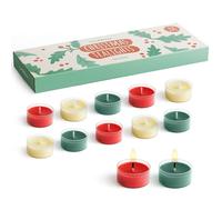 THE TWIDDLERS - Pack de 12 Bougies Tealights de Noël - 4 Rouges, 4 Vert Foncé, 4 Blancs - Parfait pour Décorations de Fêtes, Tables de Noël et Centre de Table Festifs - Support Résistant à la Chaleur
