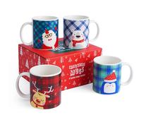 THE TWIDDLERS Set de 4 tasses de Noël assorties - Tasses de 340ml avec design Père Noël, Pingouin, Ourson, Renne