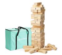 THE TWIDDLERS XXL Tour Géante à Bascule en Bois avec 64 Blocs & Sac de Transport (Pile Jusqu'à 1,5 m) - Jeu de Jardin Géant en Prime, Intérieur & Extérieur, pour Enfants, Adultes & Famille