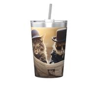 The Two Cool Cats. Tasse isotherme en paille conique imprimée, idéale pour la salle de sport ou à emporter avec vous