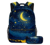 The Ultimate School Essentials Ensemble de 2 cartables pour enfants, garçons, filles et adolescents, ciel étoilé jaune, multicolore, B：29.4x20x40cm P：19x7.5x3.8cm, Sacs à dos de jour