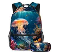 The Ultimate School Essentials, ensemble de 2 sacs d'école pour enfants, garçons, filles et adolescents, méduses mignonnes, multicolore, B：29.4x20x40cm P：19x7.5x3.8cm, Sacs à dos de jour
