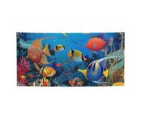 The Underwater World Bannière à suspendre imprimée poissons tropicaux pour Halloween, fête de Noël - 60 x 120 cm - Toile de fond pour photographie - Tapisserie murale pour toile de fond d'anniversaire