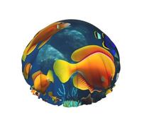 The Underwater World Bonnet de douche réutilisable Motif poissons tropicaux Double couche Non Mouillant Taille L pour toutes les longueurs de cheveux