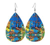 The Underwater World Boucles d'oreilles pendantes en cuir avec motif poissons tropicaux | Boucles d'oreilles légères et polyvalentes | Convient pour les trajets quotidiens et les rendez-vous galants