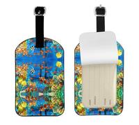 The Underwater World Lot de 1 étiquette d'identification en cuir avec imprimé poissons tropicaux pour bagages et sacs de voyage