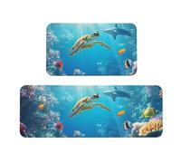 The Underwater World of Coral Reefs, Sharks and Perroquet Fish Lot de 2 tapis de cuisine antidérapants en bois pour la maison et le bureau
