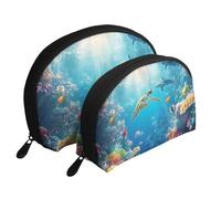 The Underwater World of Coral Reefs, Sharks and Perroquet Fish Printed Makeup Bags 2-Piece Portable Shell Travel Toiletry Bag, blanc, Taille unique