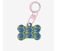 The Underwater World Plaque d'identification double face en forme d'os avec porte-clés pour animaux de compagnie Motif poissons tropicaux