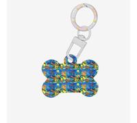 The Underwater World Plaque d'identification double face en forme d'os avec porte-clés pour animaux de compagnie Motif poissons tropicaux